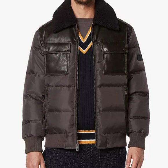 NEW ANDREW MARC Beaumont Faux Shearling Collar Puffer Jacket in brown 1025 7m3 - Picture 4 of 7